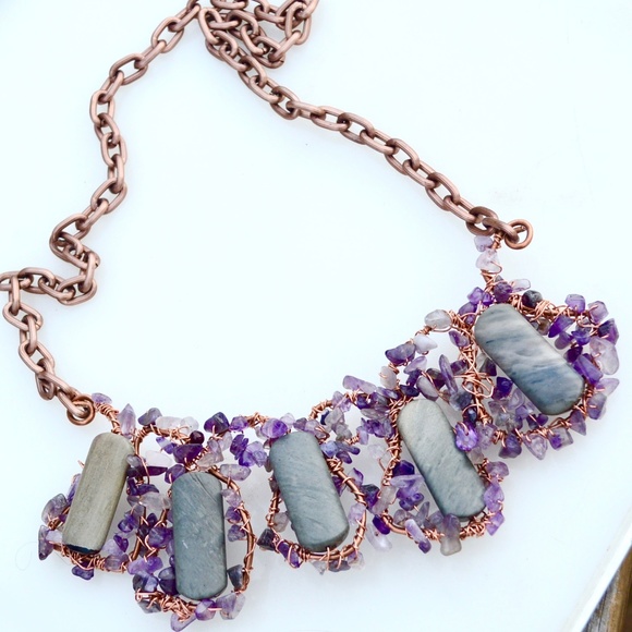 Amethyst Jasper Copper Reiki Bollywood Pendant - Picture 3 of 7